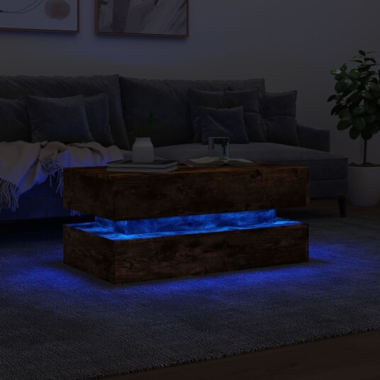  Salongbord med LED-lys røkt eik 90x50x40 cm 8721012466340