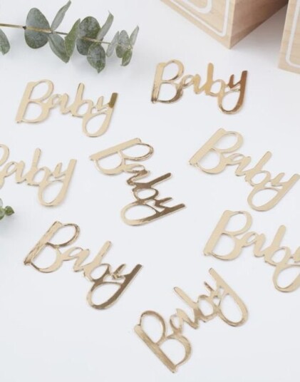 Gullfarget Baby Løkkeskrift Konfetti Oh Baby