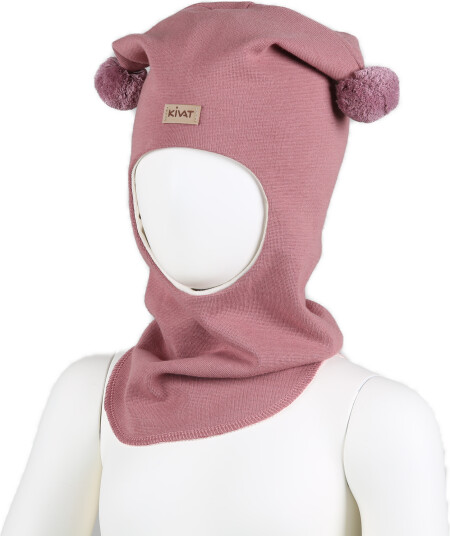 Kivat Balaclava i økologisk bomull med dusker Dusty Rose 3 5 8år