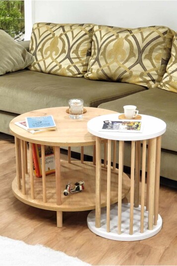 Sofabordsett Hanah Home Peka Set Pro Ø60 x H43 cm Sapphire eik hvit Sapphire Oak og hvit