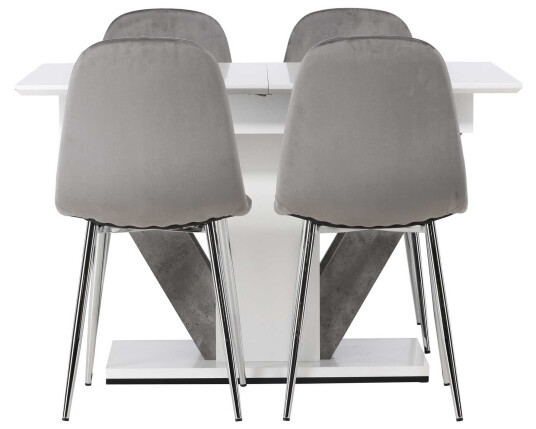 Venture Design Disa & Eva spisegruppe Lysegrå/hvit 4 stoler & bord 120 x 80 cm