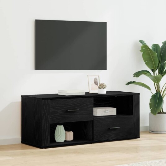 TV skap med skuff Svart Eik 100 x 35 x 40 cm Konstruert tre
