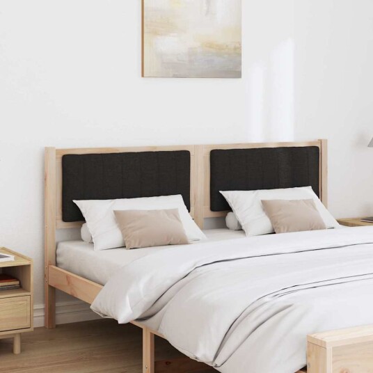Polstret sengegavl med hodegjerde Brun 150 cm Massiv furu