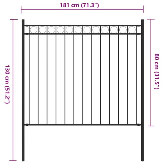 Hagegjerde stål 1,7x0,8 m svart