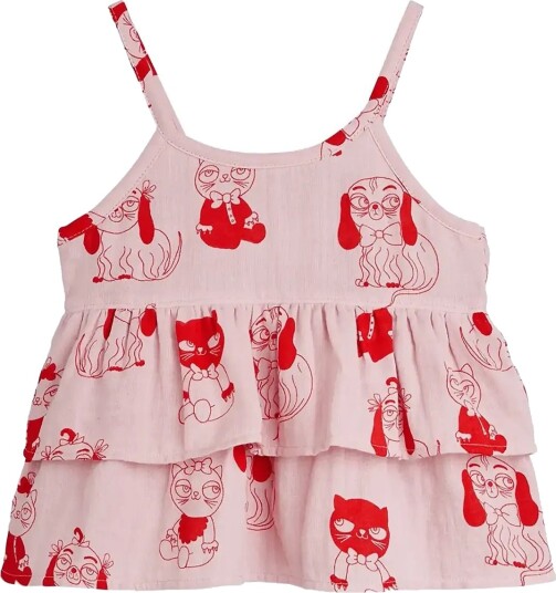 Mini Rodini Minibabies Aop Woven Frill Tank   Pink   128/134