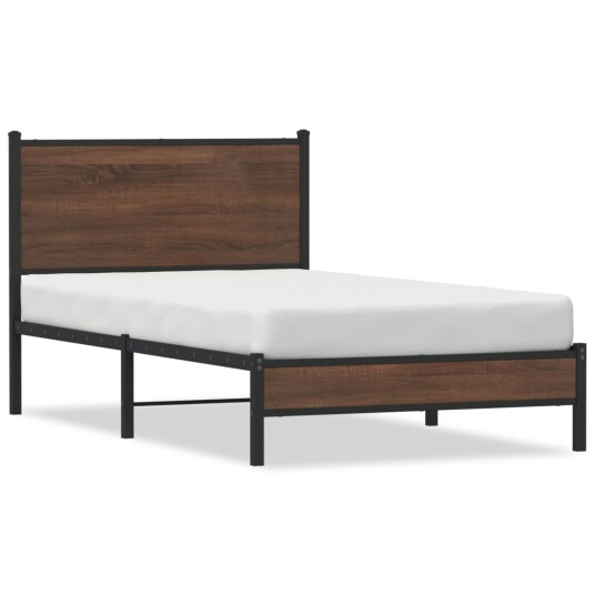  Sengeramme i metall med hodegavl brun eik 100x200 cm 8721102955044