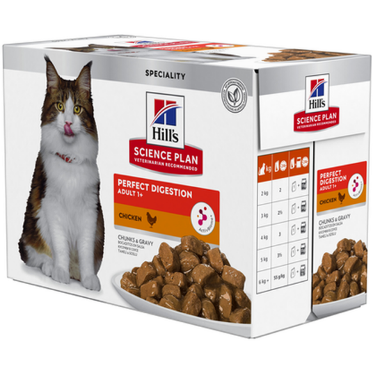 Adult Perfect Digestion Chicken Pouch Wet Cat Food 48 X 85 G Katt Kattefôr Våtfôr Hills Science Plan