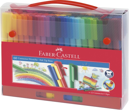 Faber Castell Connector felt tip pen set Carrying case (60 pens + 12 clips)