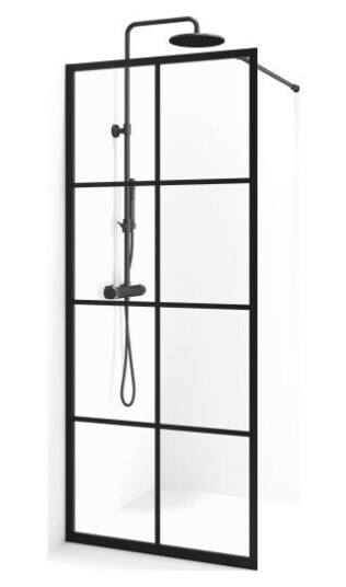 Cassøe New York dusjvegg 75 cm klart glass svart profil