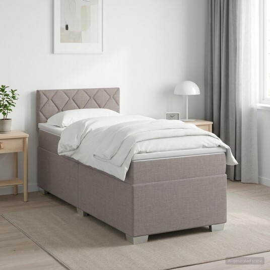 vidaXL Box Spring Seng med Madrass og LED Gråbrun 100 x 200 cm Stoff