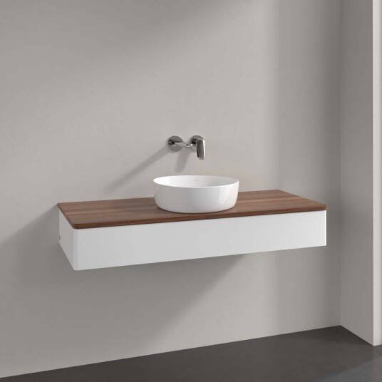 Villeroy & Boch Antao Servantskap med 1 skuff 120x50x19 cm u/lys Hvit Matt/Valnøtt Villeroy & Boch Antao Servantskap med 1 skuff 120x50x19 cm u/lys Hvit Matt/Valnøtt