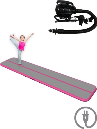 Mzone AirTrack 5 meter med elektrisk pumpe oppblåsbar treningsmatte med sprett rosa Mzone AirTrack 5 meter med elektrisk pumpe oppblåsbar treningsmatte med sprett rosa