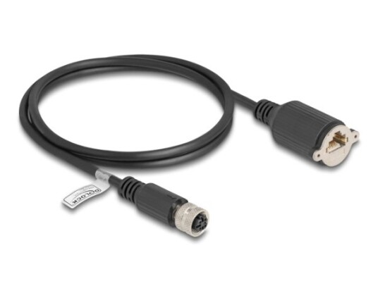 Delock M12-Kabel D-Kodet 4-Pins Kontakt Til Rj45-Kontakt For Installasjon Cat.5E Ftp 1 M Svart