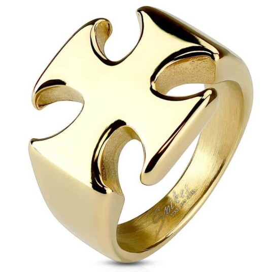 Malteserkors ring i PVD gold. Malteserkors ring i PVD gold.