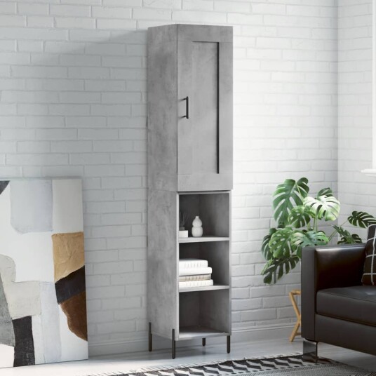 vidaXL Highboard betonggrå 34,5x34x180 cm konstruert tre 8720845497552