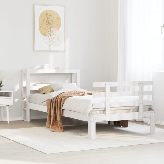 Sengeramme med hodegavl hvit 90x200 cm heltre furu