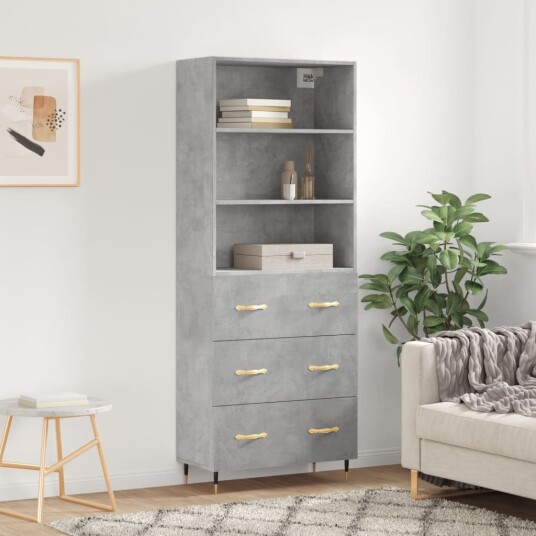 vidaXL Highboard betong grå 69,5x34x180 cm konstruert tre 8720845927288
