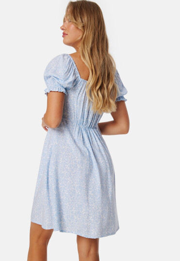 BUBBLEROOM Front Tie Short Dress Light blue/Patterned M
