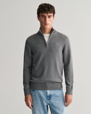 Bomullsgenser med half-zip DARK GREY MELANGE S