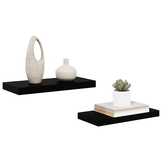 vidaXL Flytende vegghyller 2 stk h?yglans svart 50x23x3,8 cm MDF