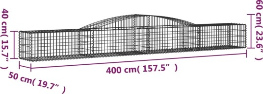 vidaXL Gabionkurv buet 400x50x40/60 cm galvanisert jern