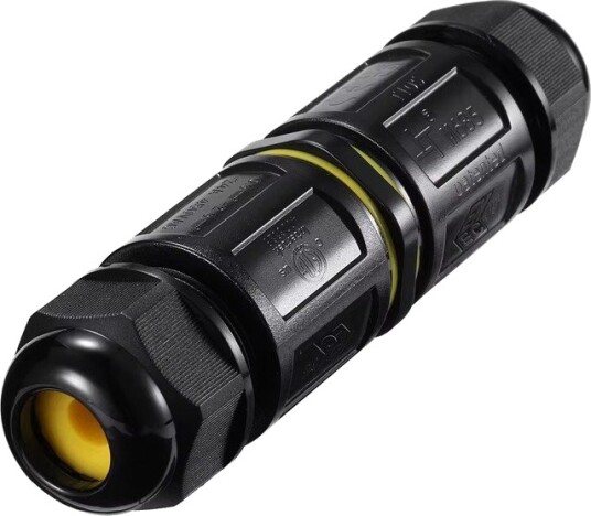 Sort rund koblingsboks, 5-leder - IP68 vanntett, for skjøting av ledninger, Ø4-14mm kabel Sort rund koblingsboks, 5-leder - IP68 vanntett, for skjøting av ledninger, Ø4-14mm kabel