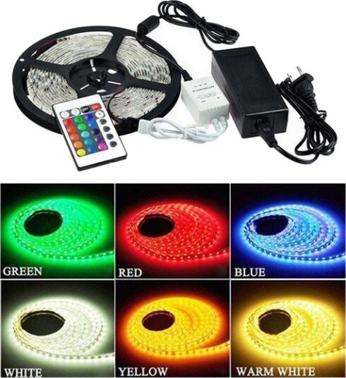 RGB sett: 10 meter LED stripe 30 LED 7,2w kontrollere og transformator