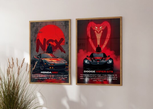 Plakat Dodge Viper og Honda NSX / Sett av 2 Plakat Dodge Viper og Honda NSX / Sett av 2
