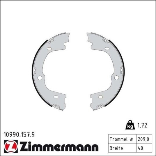 ZIMMERMANN 10990.157.9 Bremseskosett, håndbrems ZIMMERMANN 10990.157.9 Bremseskosett, håndbrems