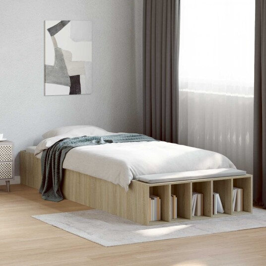 vidaXL Sengeramme med oppbevaring med hylle Sonoma eik 80 x 200 cm
