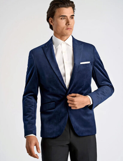 Lindbergh Velvet Blazer - Navy - 50