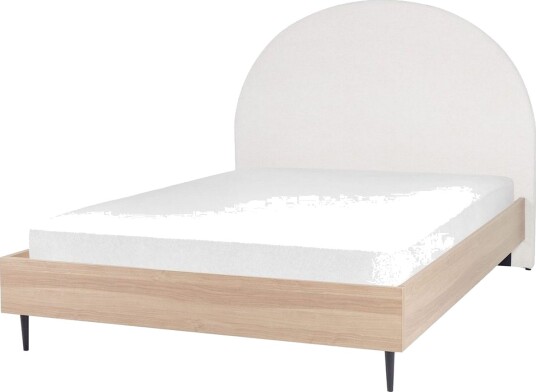 Seng med lamellramme Millay Hvit lyst tre svart/Polyester Hvit lyst treverk svart/polyester 140x200 cm