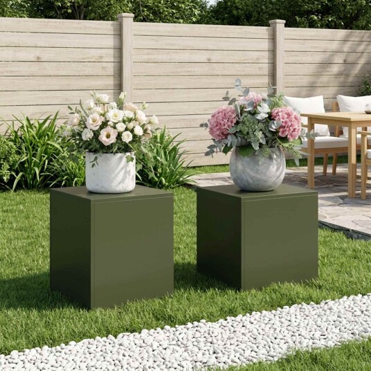 vidaXL Planteholder 2 pcs Olivengrønn 40 x 40 x 40 cm Stål