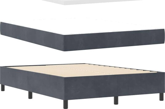  Boksen Sprinkelseng med Madrass Mørkegrå 160x200 cm Fløyel