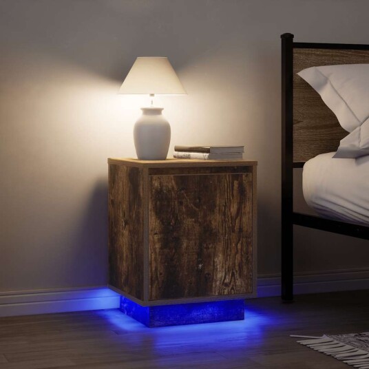 Nattskap med LED lys 2 stk røkt eik 38x34x50 cm Nattskap med LED lys 2 stk røkt eik 38x34x50 cm