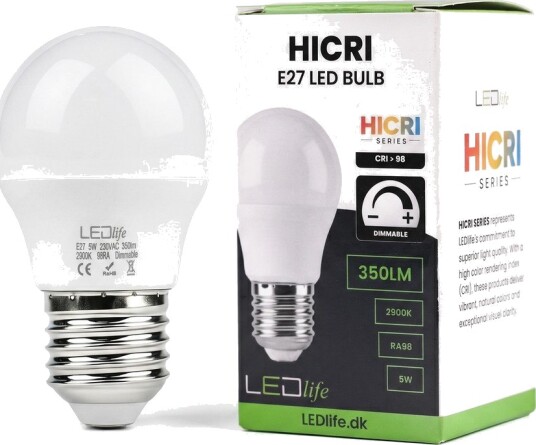 Ledlife E27 5W dimbar HiCri pære RA98 Dimbar : Dimbar Kulør : Varm