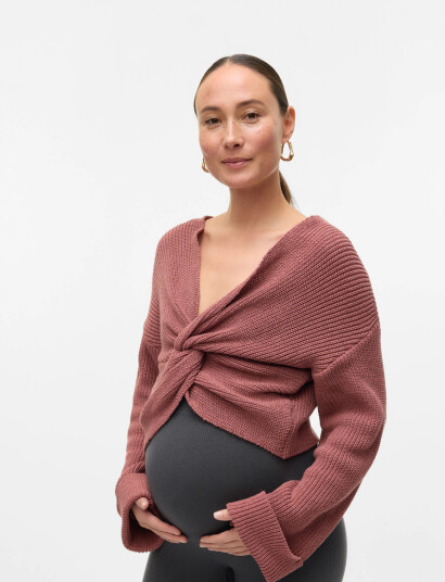 Mamalicious Mlsvala Cot L/S Crop Knit Top Pink XS