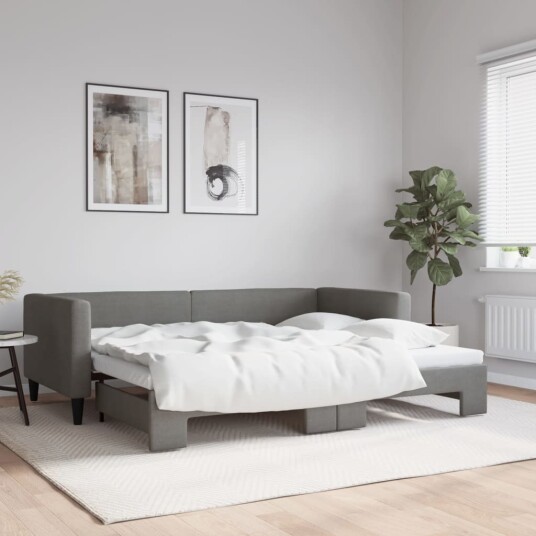  Uttrekkbar dagseng mørkegrå 90x190 cm stoff