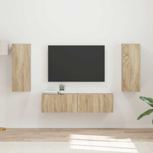  TV benksett Veggmontert 2 pcs Sonoma eik Konstruert tre