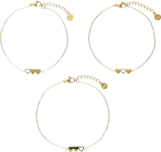 My Jewellery Bracelet Set 3 Hearts   Gold   ONE SIZE
