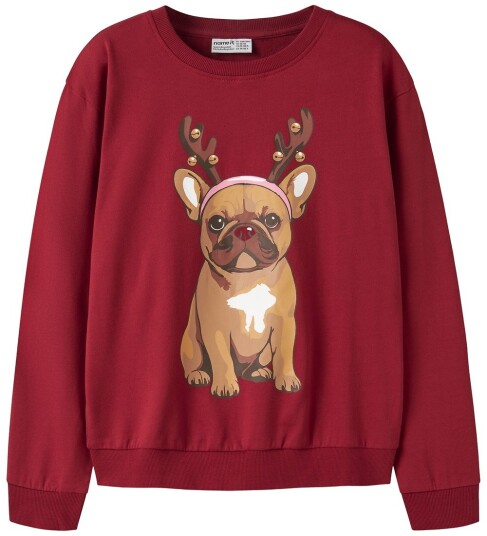 Name It Collegegenser   NkfVrasab   Rød Dahlia/Fransk Bulldog   Name It   7 8 år (122 128)   Collegegenser Bordeaux Brun