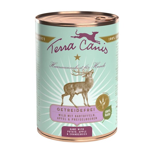 Terra Canis Kornfritt Gourmetpakke 12 X 400 G Vilt Med Potet Epler Og Tyttebær