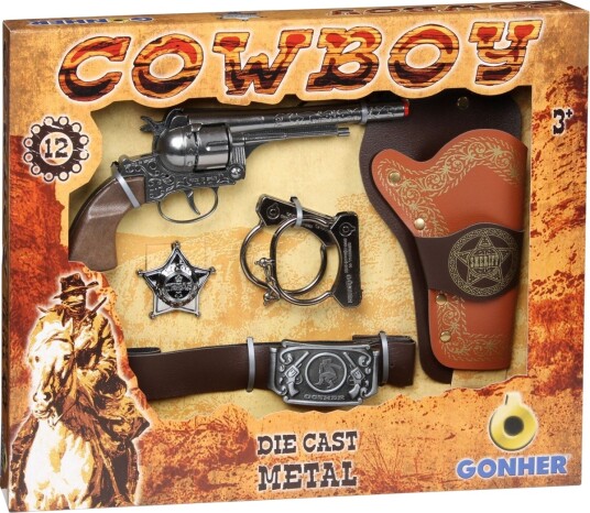 Pulio Gonher Cowboy Lekesett Revolver Belte Hylster Håndjern Texas Sheriffstjerne 3+ År Pulio Gonher Cowboy Lekesett Revolver Belte Hylster Håndjern Texas Sheriffstjerne 3+ År