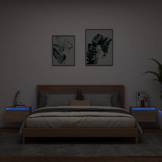  Vegghengte nattbord med LED-lys 2 stk sonoma eik 8721012254152