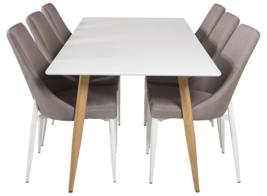 Venture Design Polar & Leone spisegruppe Hvit/hvit 6 st stoler & bord 180 x 90 cm