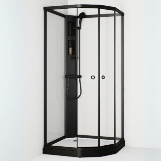 Macro Design Flow Semi Dusjkabinett Blandebatteri Svart / 81x91cm Klart Glass