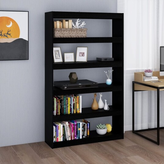 vidaXL Bokhylle/romdeler svart 100x30x167,5 cm heltre furu vidaXL Bokhylle/romdeler svart 100x30x167,5 cm heltre furu