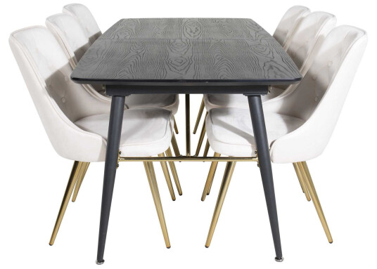 Venture Design Black Veneer & Velvet spisegruppe Svart/svart 6 st stoler & bord 180 x 85 cm