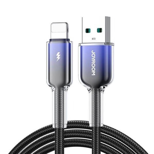 Joyroom Crystal-Clear USB-kabel 3A USB til Lightning 1,2 m Svart