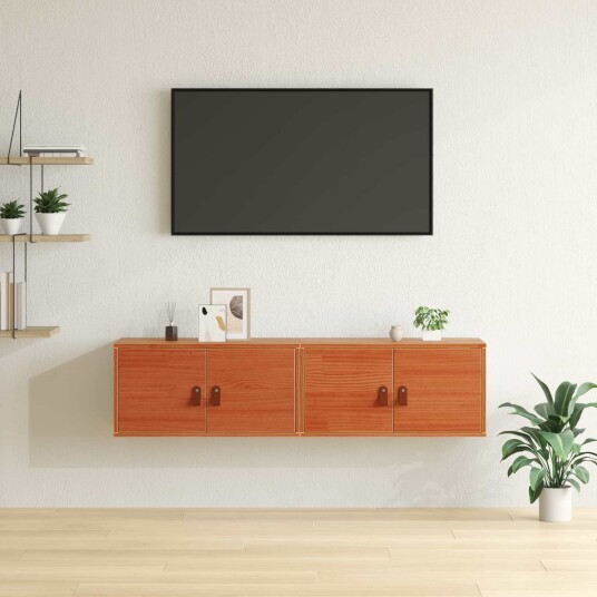 vidaXL Veggskap med dør 2 pcs Vokset Brun 60 x 30 x 30 cm Massiv furu